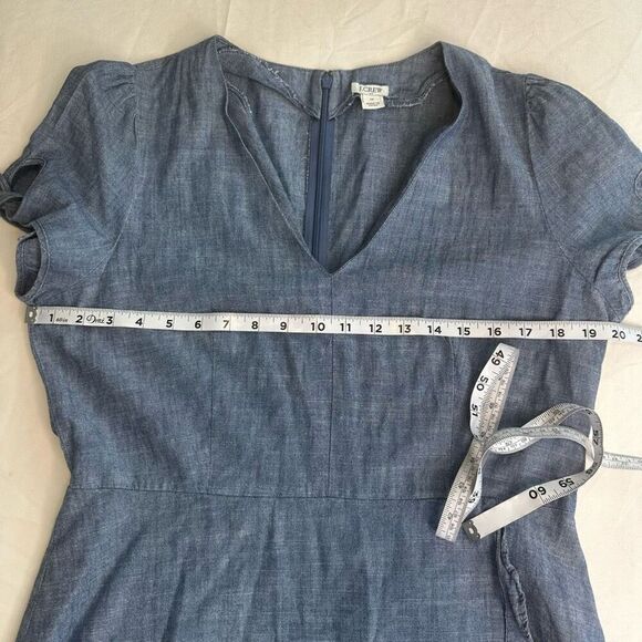 J.Crew Factory Blue Denim Chambray Faux Wrap Mini Dress Women 12 Minimalist Chic - Picture 8 of 12